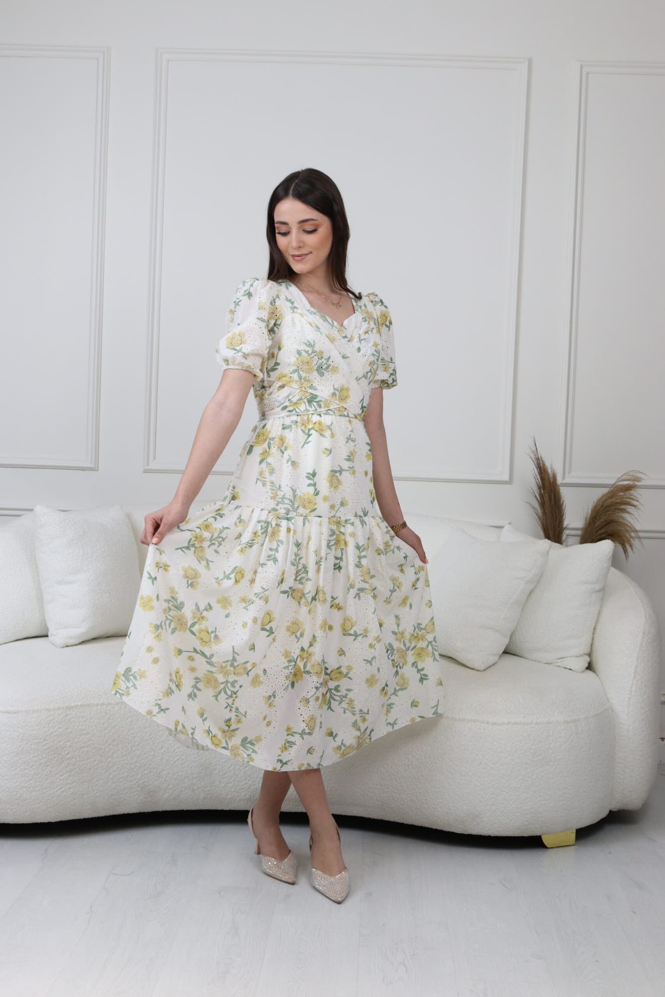 فستان ميدي مشجر بلف نص كوم